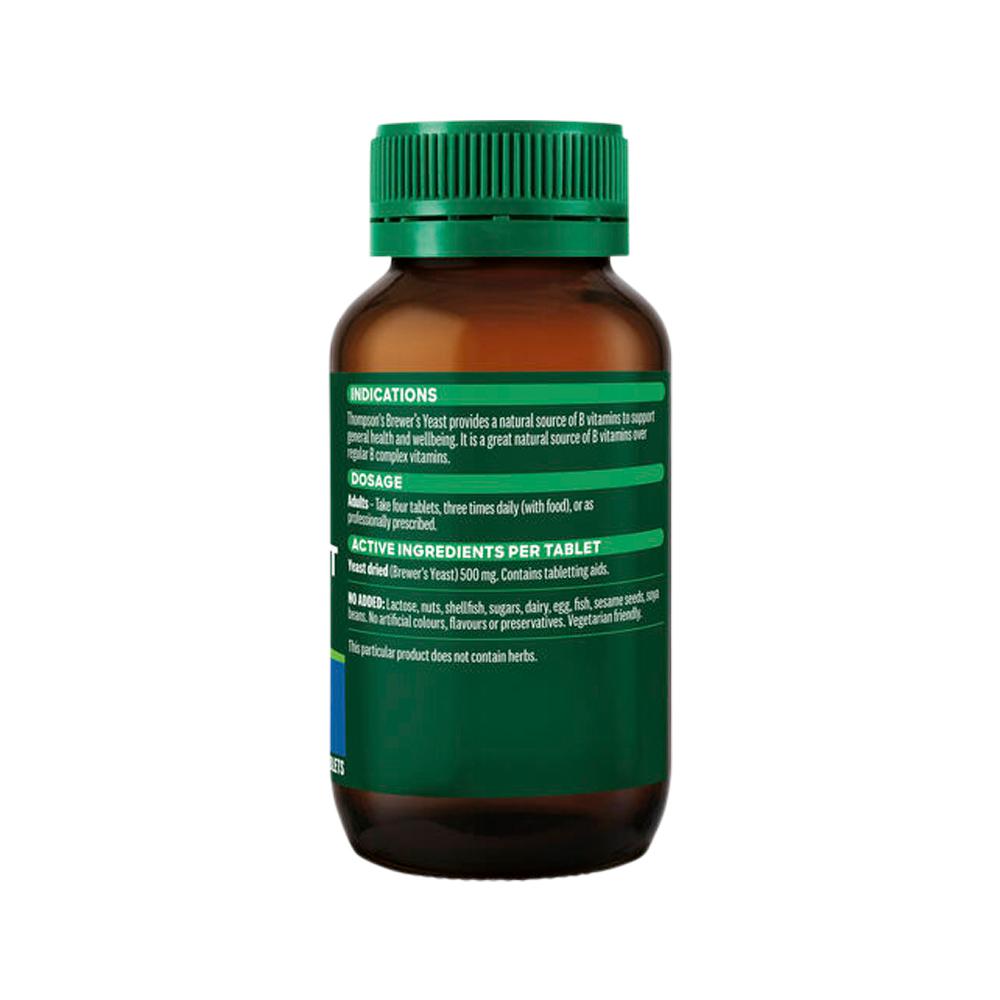 Thompson's Brewers Yeast – 100 Tablets, back of pack