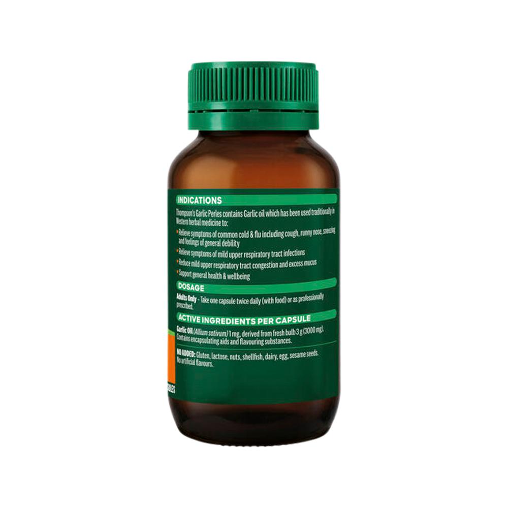 Thompson's Garlic Perles – 180 Capsules, back of pack