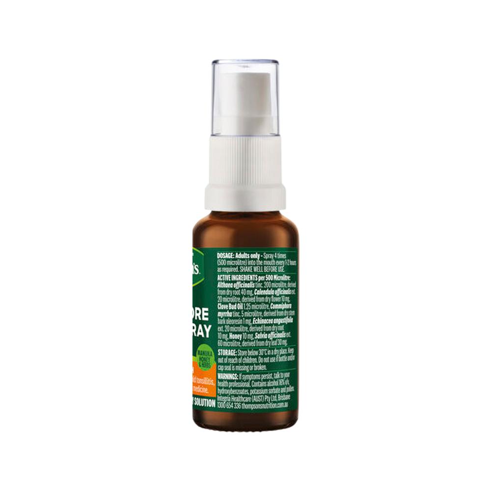 Thompson's Manuka Sore Throat Spray – 25ml, back of pack
