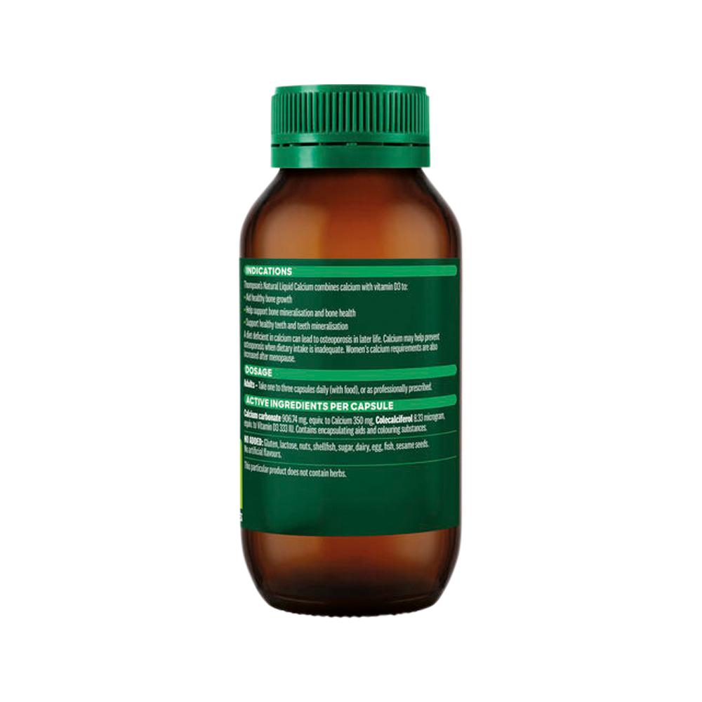Thompson's Natural Liquid Calcium – 60 Capsules, back of pack