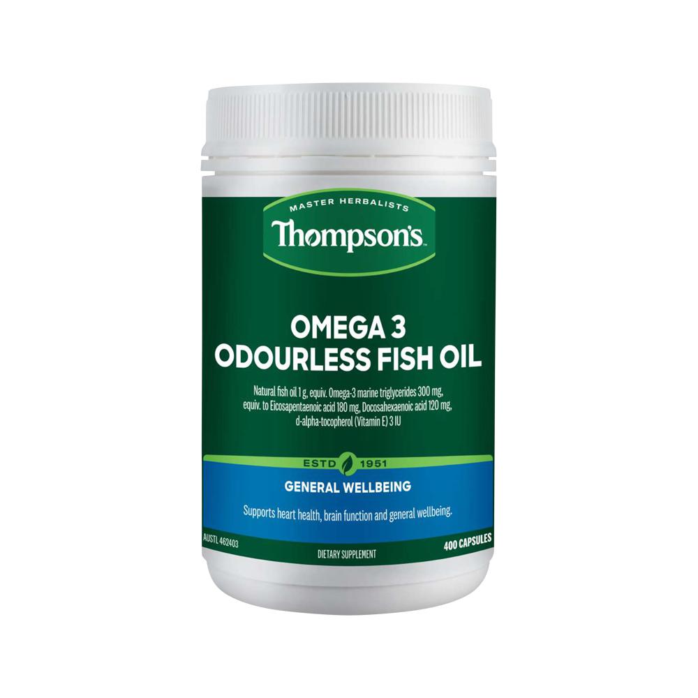 Thompson's Omega 3 Odourless Fish Oil – 400 Capsules, front of pack