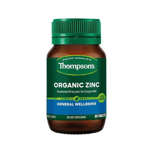 Thompson's Organic Zinc – 80 Tablets, front of pack