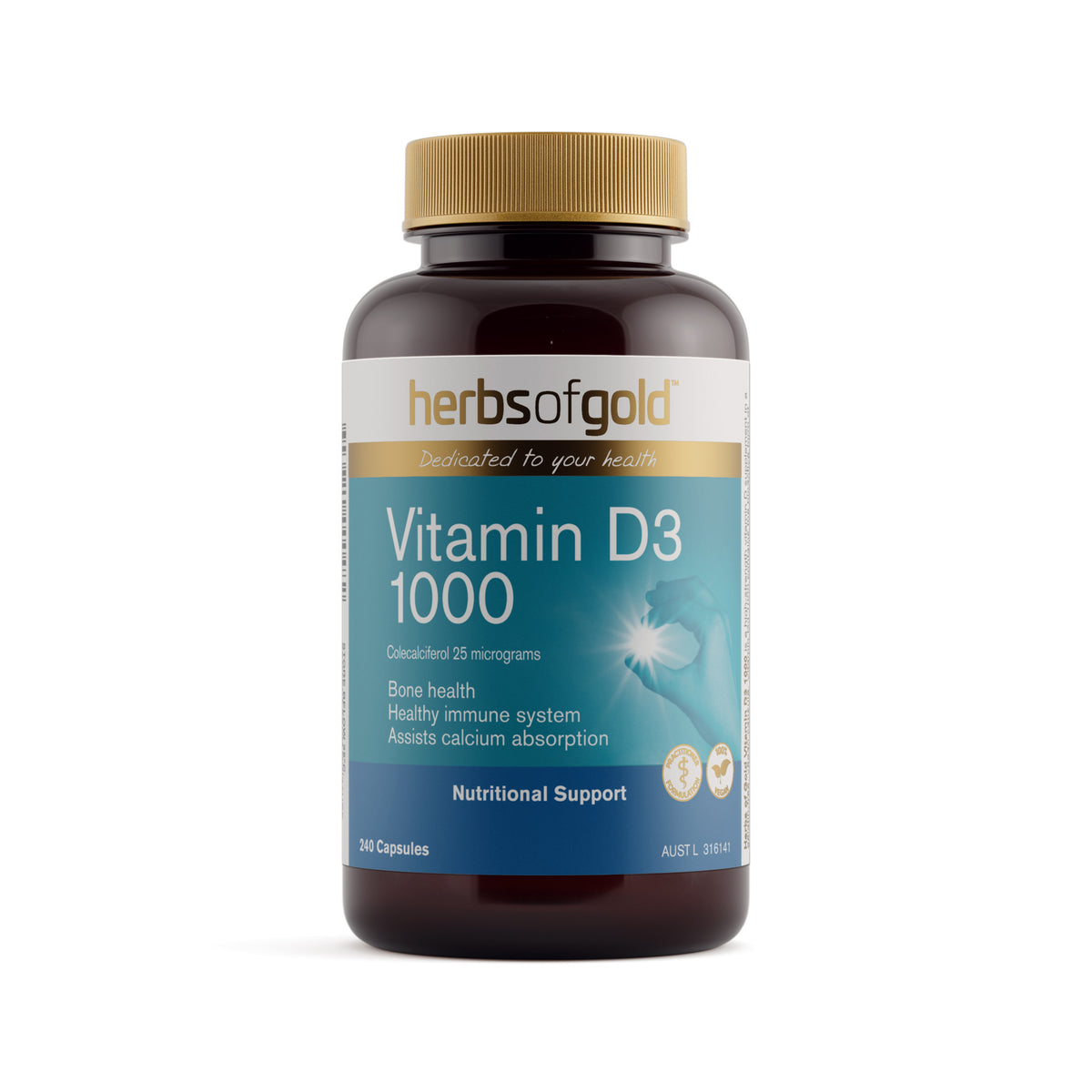 Herbs of Gold Vitamin D3 1000 – 240 Vege Capsules