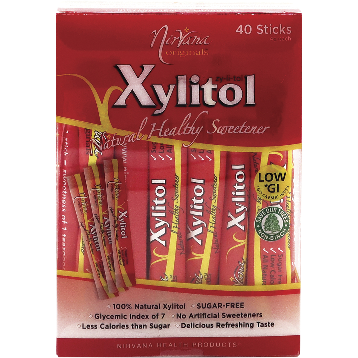 Nirvana Originals Xylitol Sticks – 40 x 4g, front of pack
