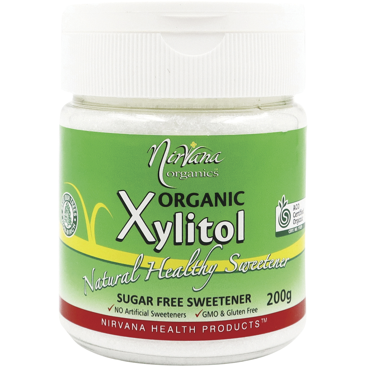 Nirvana Organics Xylitol Refillable Shaker – 200g, front of pack