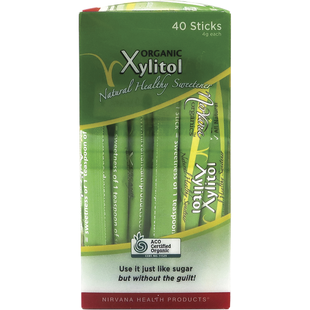 Nirvana Organics Xylitol Sticks – 40 x 4g, pack detail