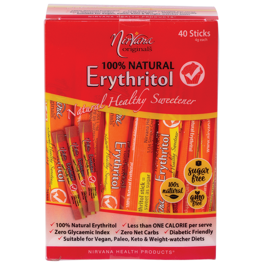 Nirvana Originals Erythritol 100% Natural Sticks – 40 x 4g, front of pack
