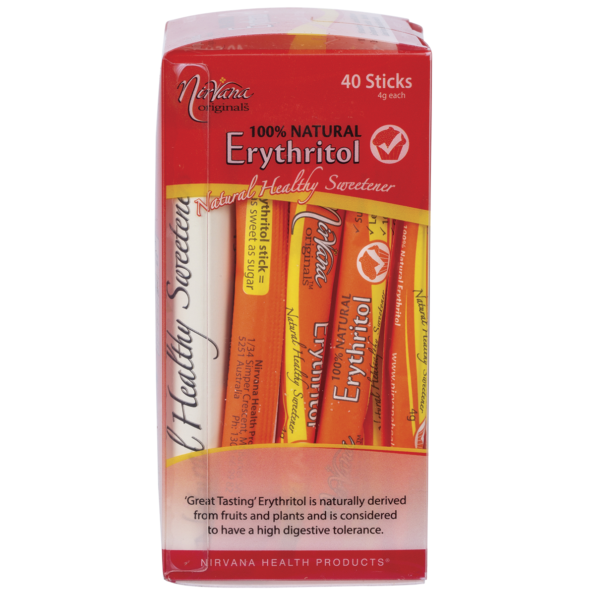 Nirvana Originals Erythritol 100% Natural Sticks – 40 x 4g, pack detail