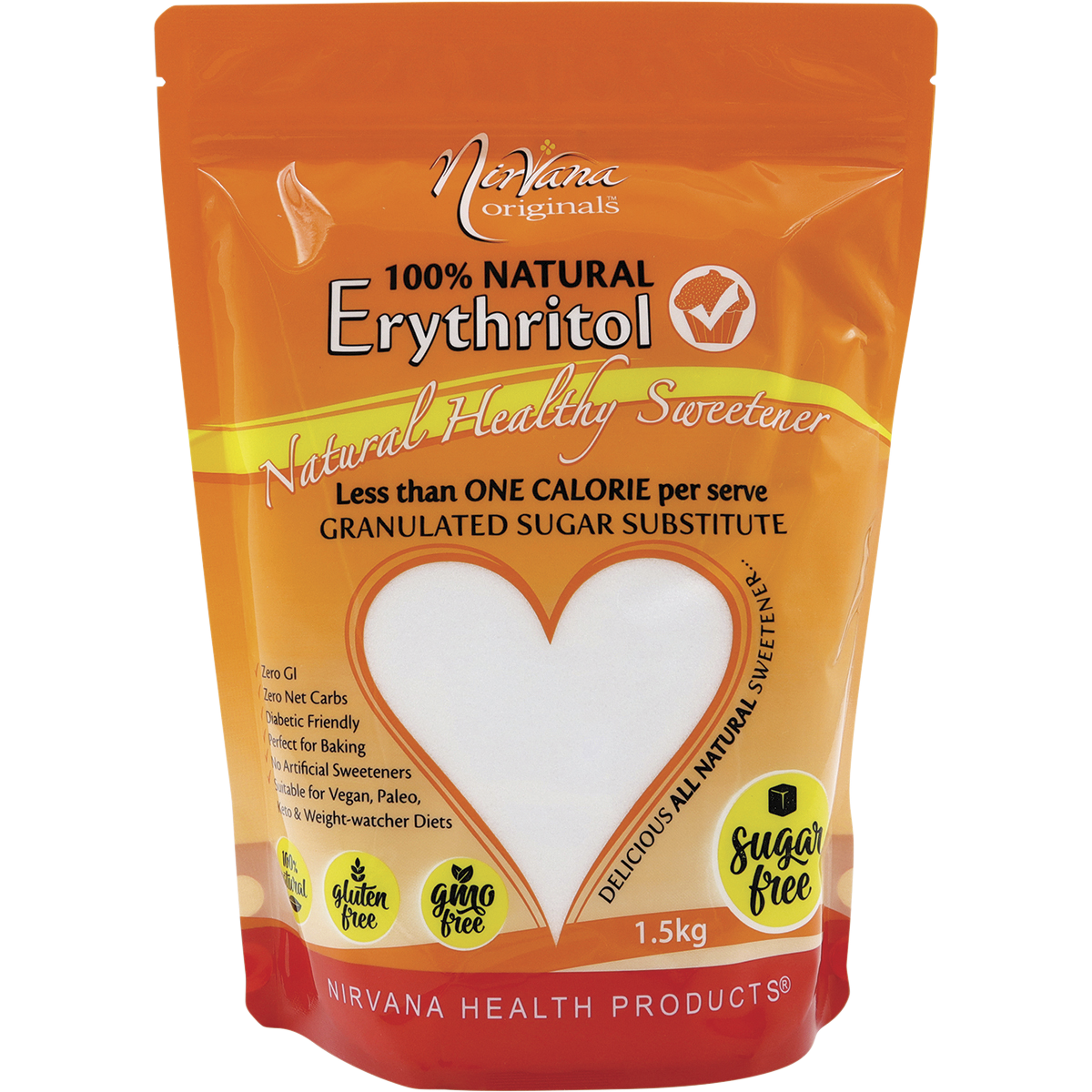 Nirvana Originals Erythritol 100% Natural – 1.5kg, front of pack