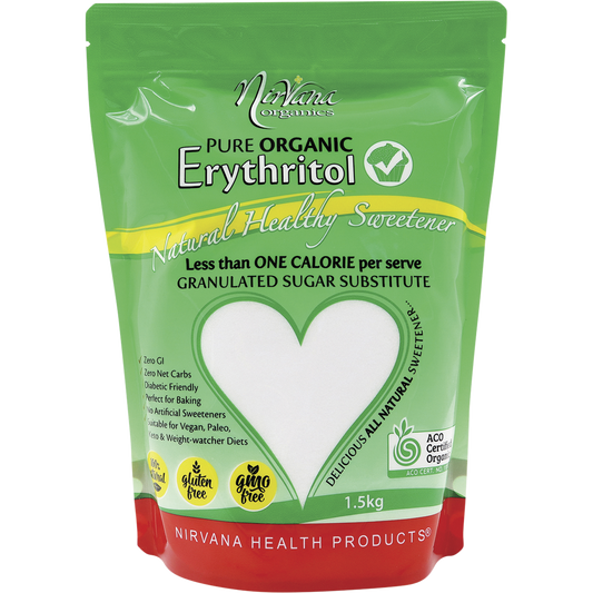 Nirvana Organics Erythritol Pure Organic – 1.5kg, front of pack