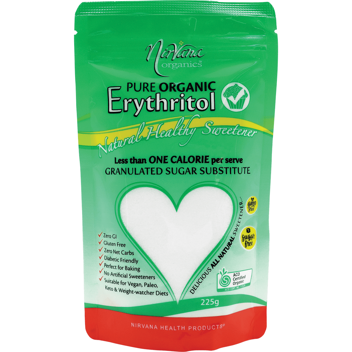 Nirvana Organics Erythritol Pure Organic – 225g, front of pack